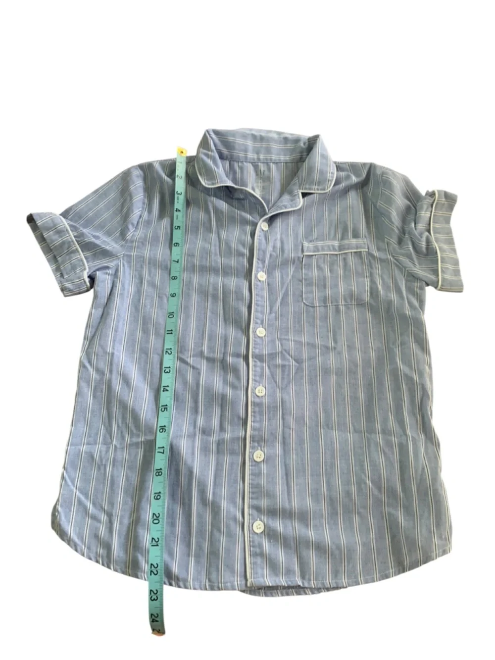 GAP Lightweight Light Blue Striped Short-Sleeve Button-Up Pajama Set- UNISEX